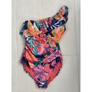 Kathy Ireland Swim One Piece Swimsuit Floral One Shoulder Swimwear